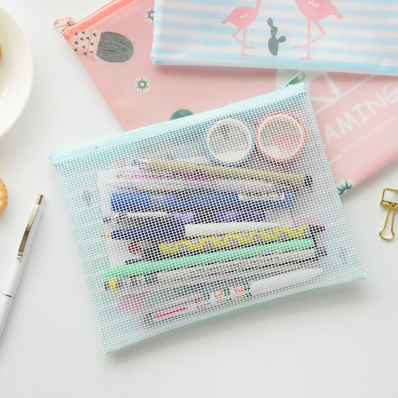 Nice File Folder Cute Flamingo Bird Green Cactus A4 File Bag Mesh Bag Document Bag PP File Folder Stationery Filing Production