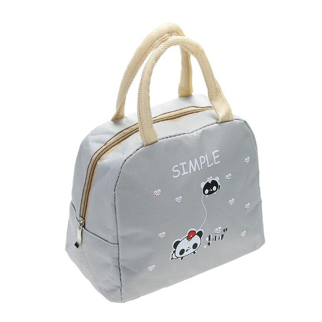 Portable Lunch Bag Cartoon Insulated Lunch Bag Food Pouch Student Insulated Thermal Cooler Bento Lunch Box Tote Bolsa Termica: Gray