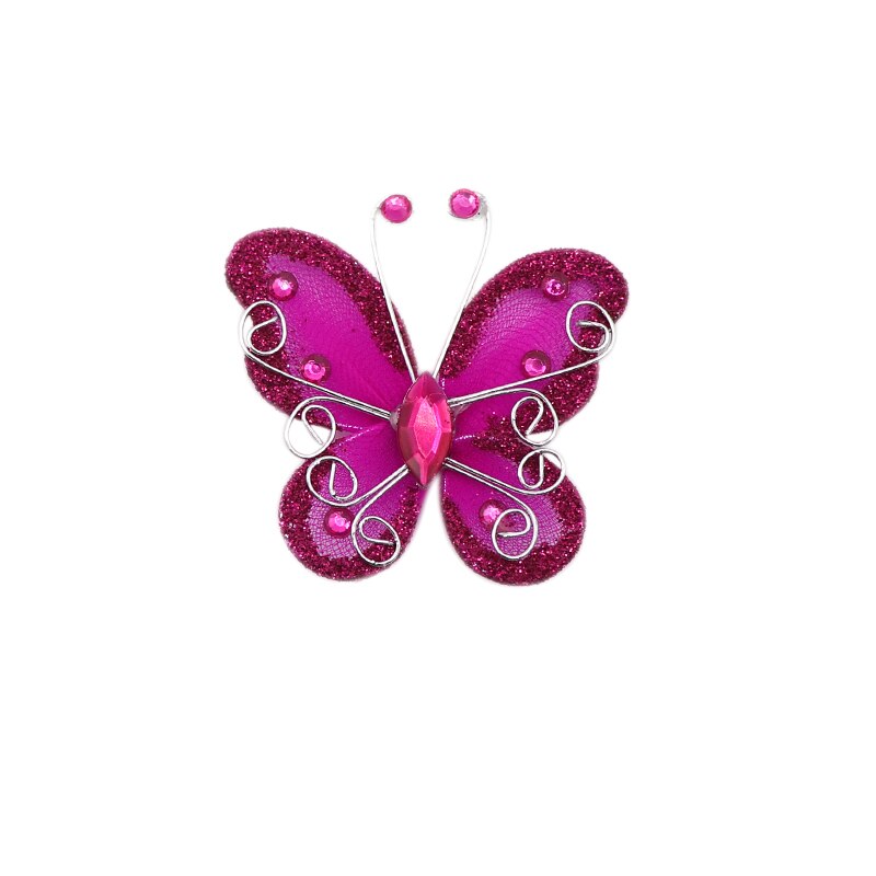 10 sztuk 2 &quot;Organza siatka nylonowa motyle z drutu i dżetów brokat na dekoracje ślubne księga gości Home Decor Party: Rose Red