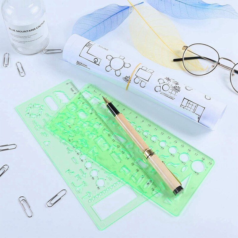 9 Pieces Geometric Drawing Templates Green Building Formwork Stencils Plastic Measuring Rulers for Building and Studying