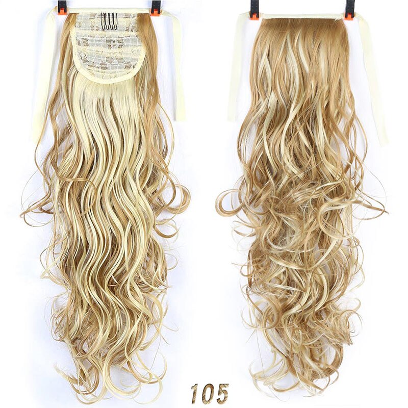 Extensiones de cola de caballo sintética largo ondulado de 22 ", coleta con cordón, extensión de cabello Natural, resistente al calor: 105