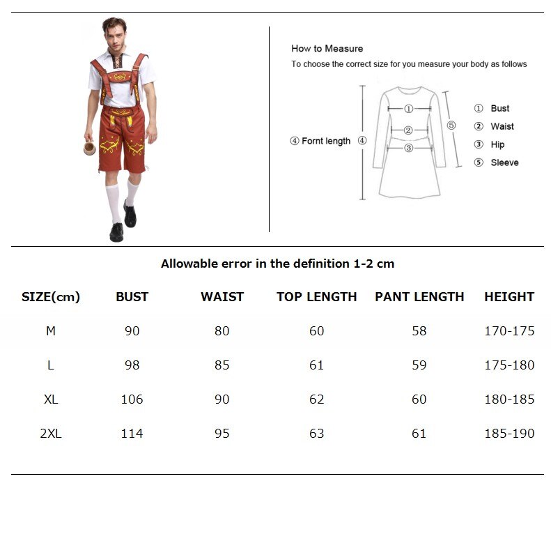 Str m -2xl voksen mann oktoberfest kostyme tysk bayersk øl kostyme bar servitør uniform