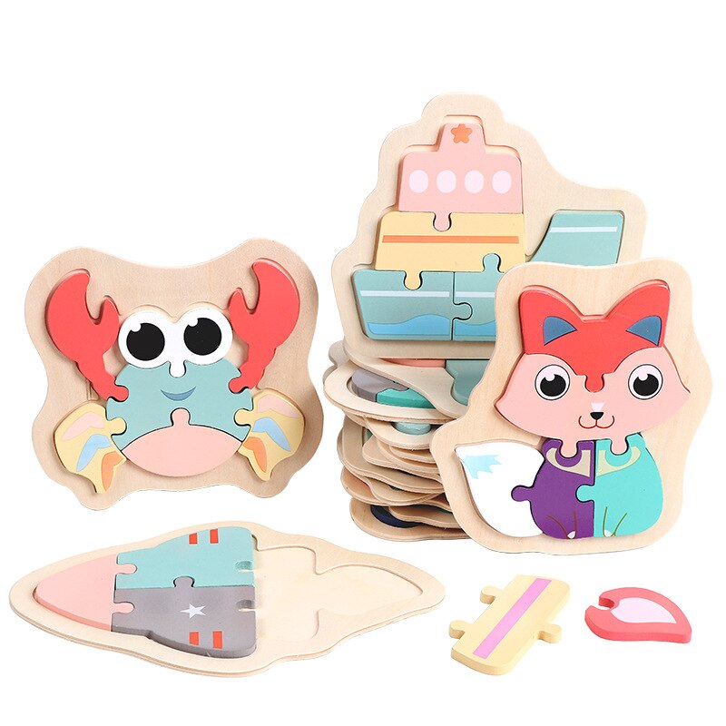 Children's Wooden Jigsaw Puzzle Toy Baby Puzzle Puzzle Macaron Colorful Animal Puzzle Set Kids Early Education Toy