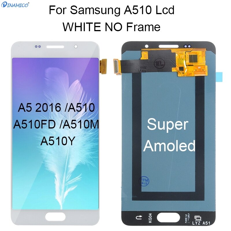 Dinamico A5 2016 wyświetlacz robić Samsung galaktyka A510 Lcd ekran dotykowy wymiana Digitizer zgromadzenie A510M A510F wyświetlacz z ramką: Super Amoled biały