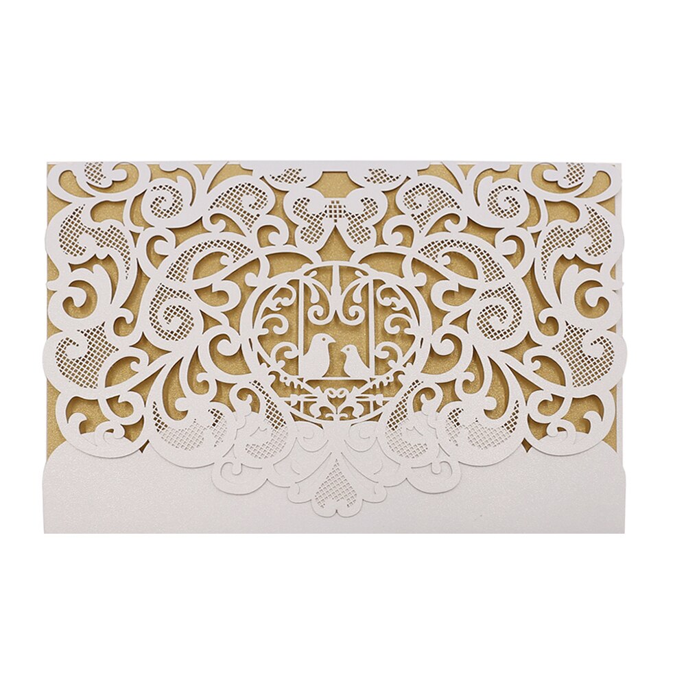 10pcs Pearl Paper Floral Wedding Invitation Card Sets with Blank Inner Sheets Blue/Gold Bird Pattern Wedding Cards Birthday Card