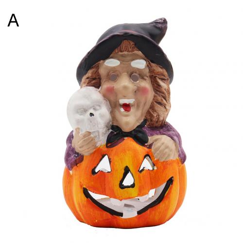 Halloween Witch Pumpkin LED Night Light Decoration Artificial Ceramic Desk Model KTV Home Party Halloween Decor: A