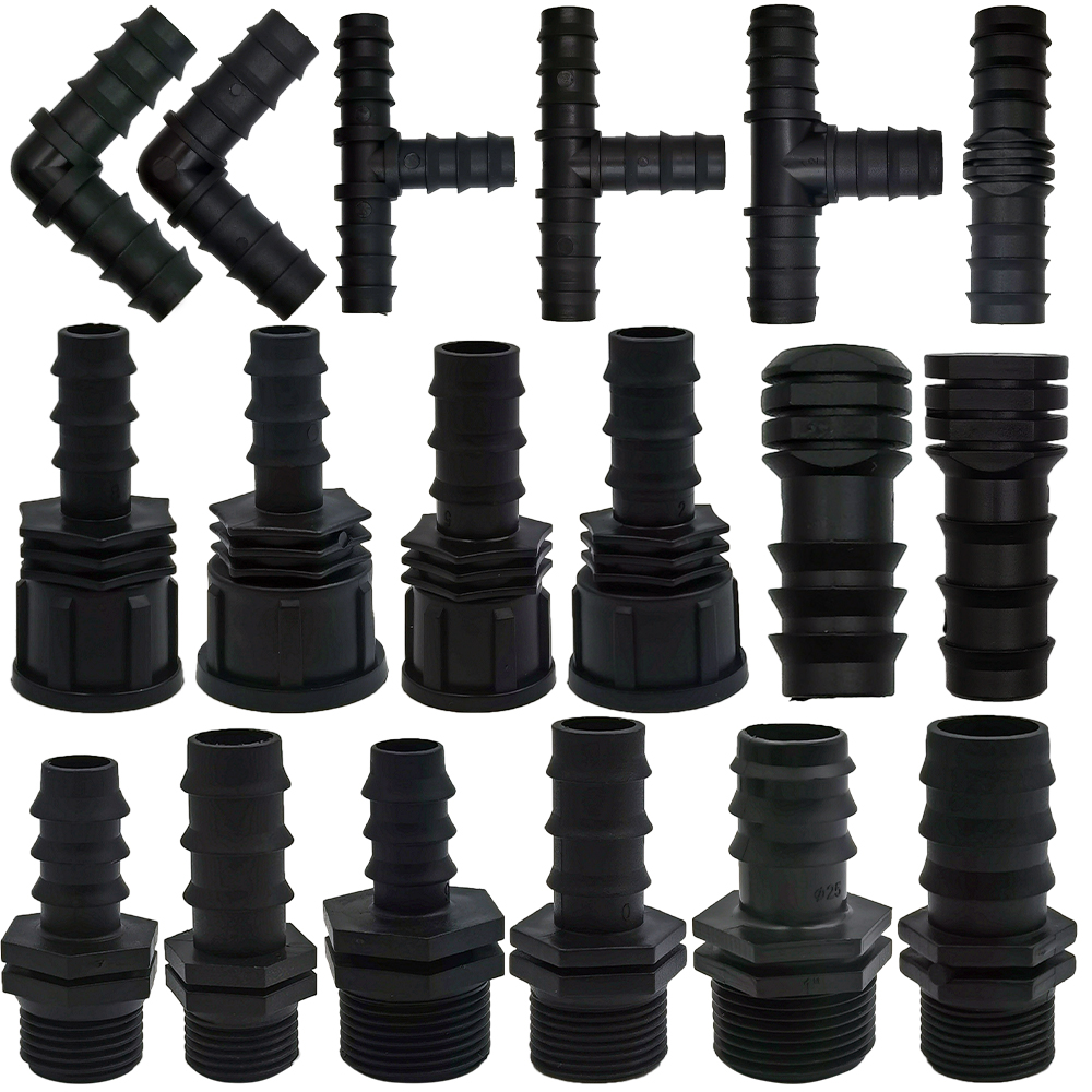 1/2 "1/4" Außengewinde anschluss an Widerhaken 16mm 20mm 25mm Pe Schlauch adapter T-Stück Winkel bogen Garten bewässerung Tropf bewässerungs system