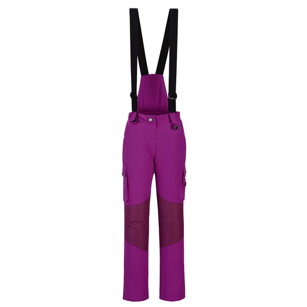 TENNEIGHT winter outdoor ski pants women double board straps ski pants thicken windproof waterproof warm Snow Ski Trousers: Purple / S