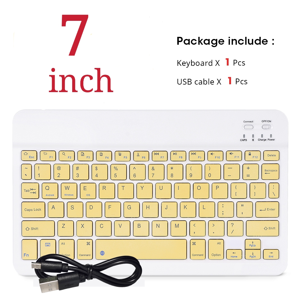 Bluetooth Keyboard Mouse French Arabic Spanish Teclado Sem Fio For Android Samsung Windows iPad Phone Tablet Wireless Keyboard: 7 inch yellow