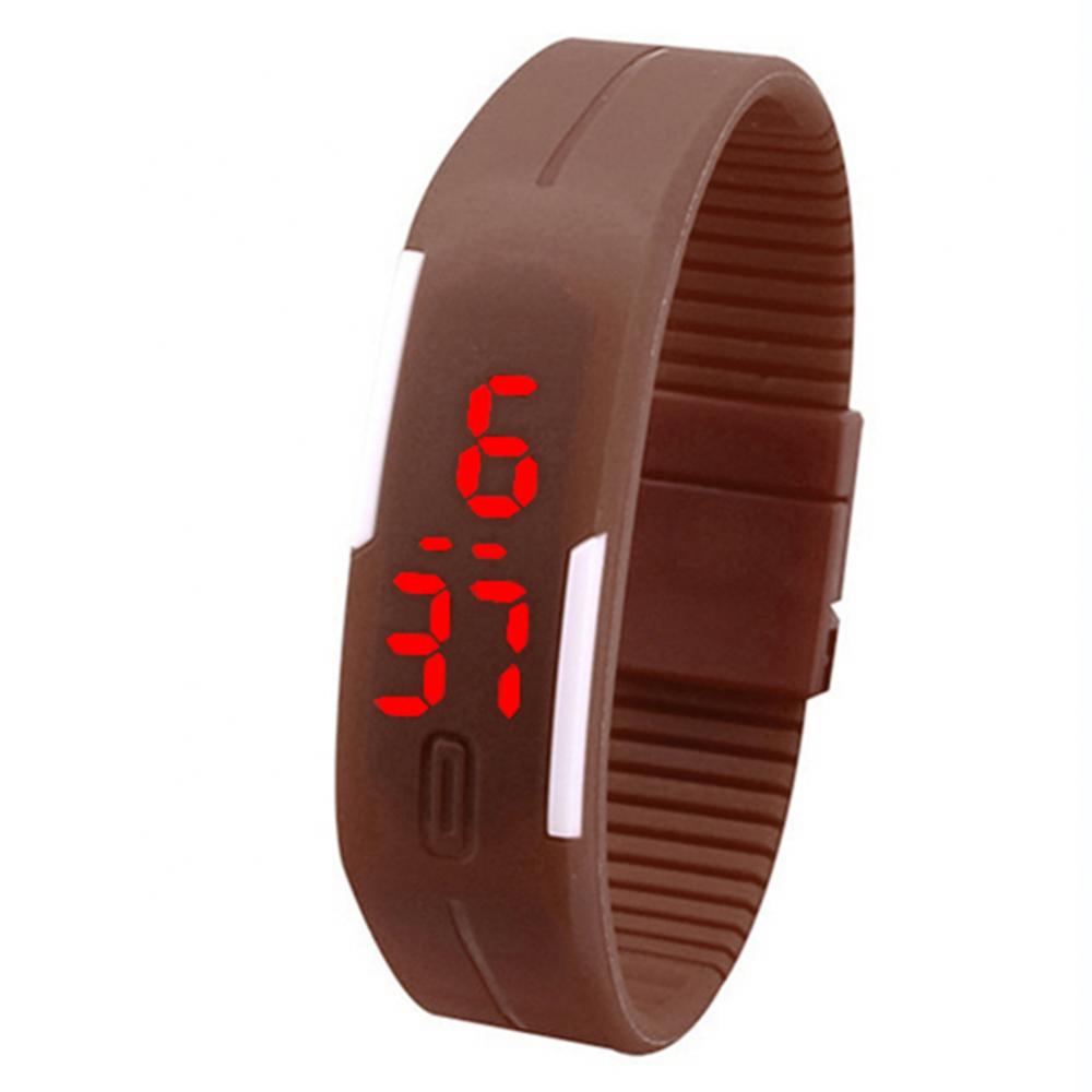 Montre-bracelet numérique en silicone pour hommes et femmes, LED rouge, bracelet de sport, montre-bracelet tactile,: Café