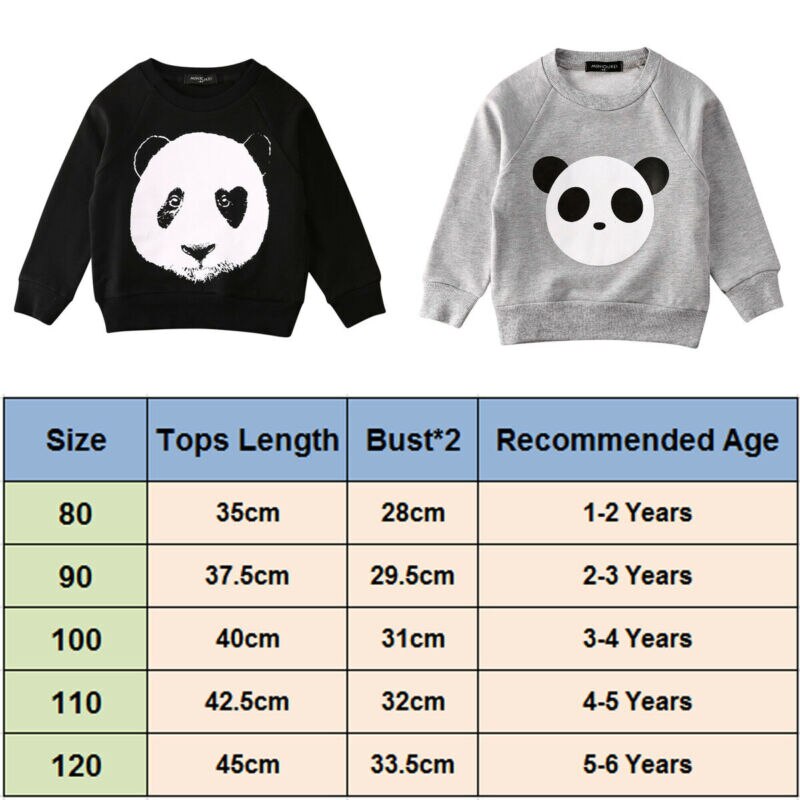 Barn gutter t-skjorter baby langermet panda topper barn høst svart bomull sweatshirt 1 2 3 4 5 6 år gutt jente t-skjorter