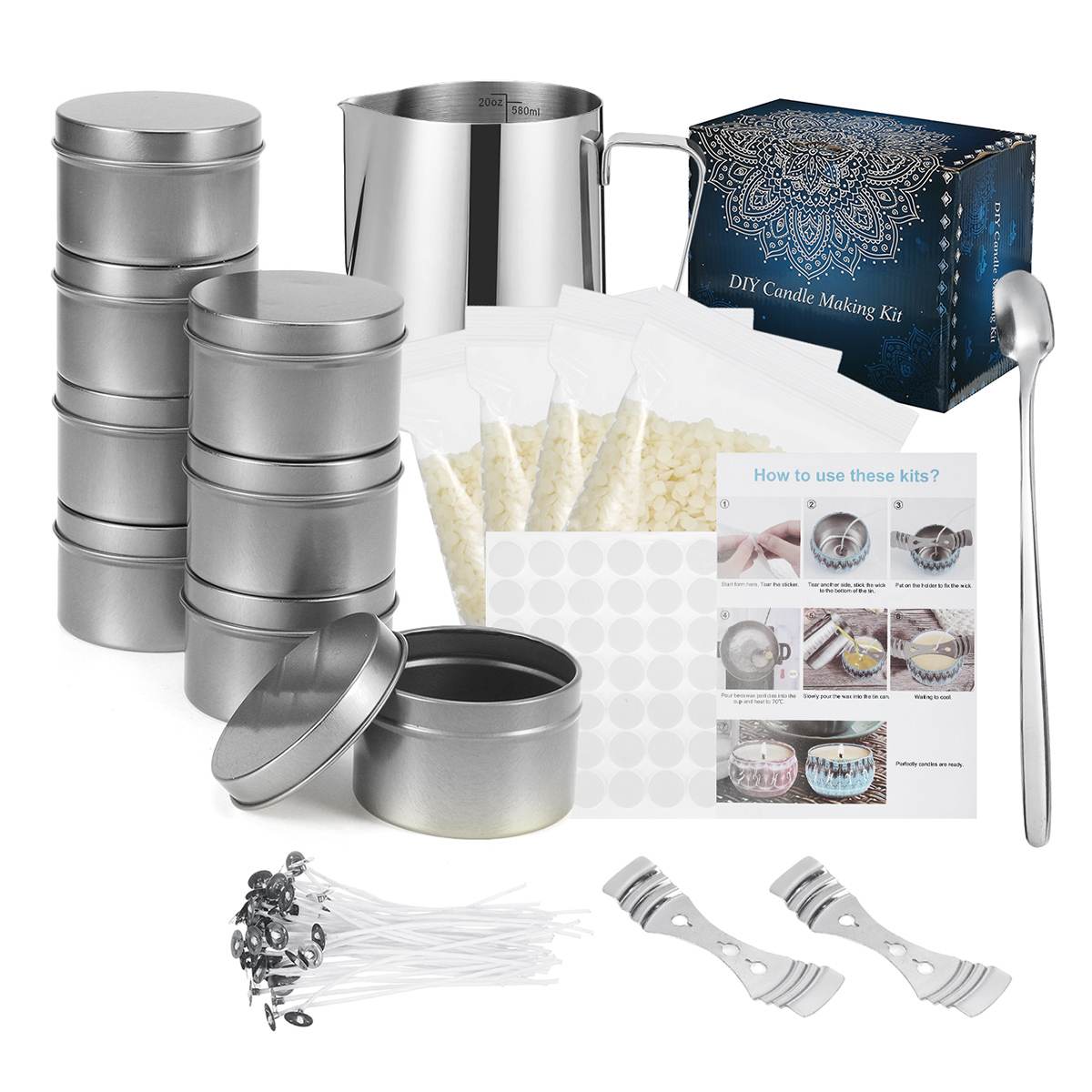 122pcs Candle Making Kit Pouring Pot Wicks Sticker DIY Candle Fixator Craft Tools DIY Handmade Candle Set With Cotton Core Holde