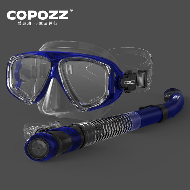 COPOZZ-mascarilla de buceo , sin empañamiento, snorkel, gafas de buceo, sello, máscara de vidrio templado para buceo, gafas para hombres y mujeres: Azul