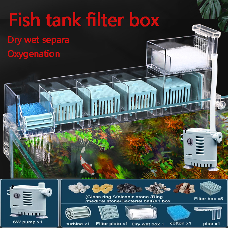 Akvarium vægmonteret vandfaldsfilterrulle cirkulerende iltgenerering lydløs cirkulerende vandrenser akvarium topfilter