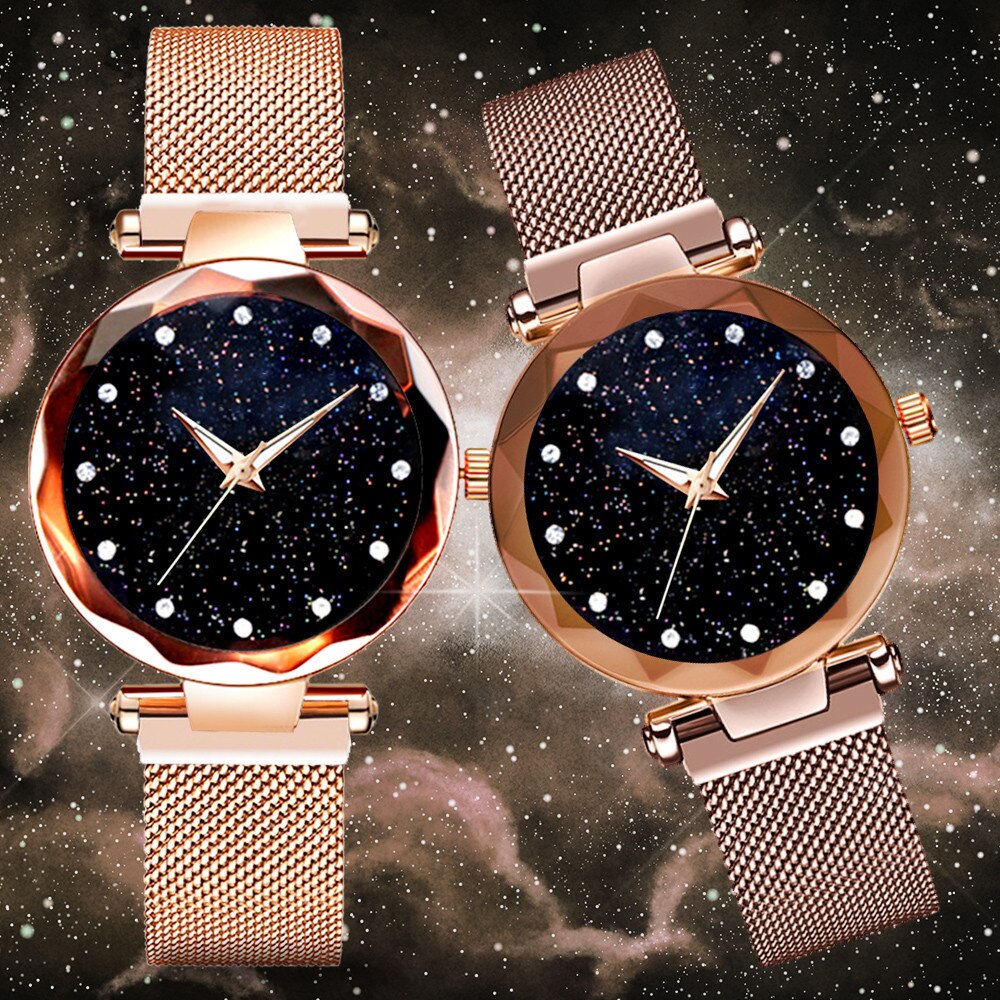 Montre femme ciel étoilé montre magnétique acier inoxydable bracelet en maille luxe Quartz montre-bracelet diamant montres Relogio Feminino