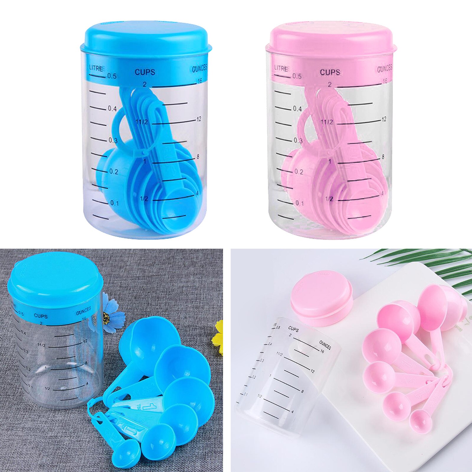 1Set Plastic Measuring Cup with 6 Spoons Set Kitchen Baking Accessory