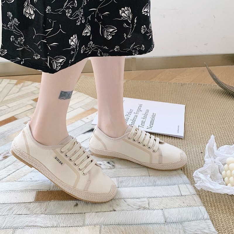 Frauen Spitze-hoch Espadrilles Lässig Herde Plattform Turnschuhe NäHenne Keile Schuhe für Frauen Flache Spitze-hoch Runde hanf: Beige / 38
