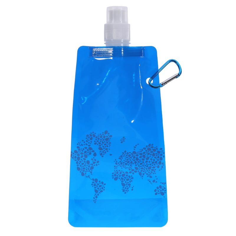 0.5L botellas de agua ultraligero vaso plegable de silicona deportes al aire libre senderismo Camping Frasco blando bolsa de agua, bolsas de viaje plegables: Azul