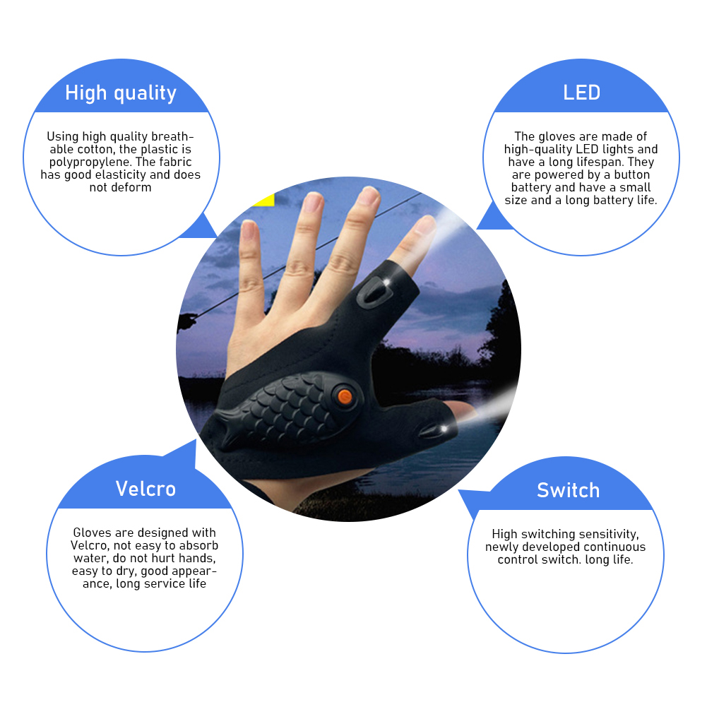 Rechargeable Flashlight Gloves Fingerless Gloves LED Lighting Repair Finger Lamp For Outdoor Night Fishing Camping Hiking Tool