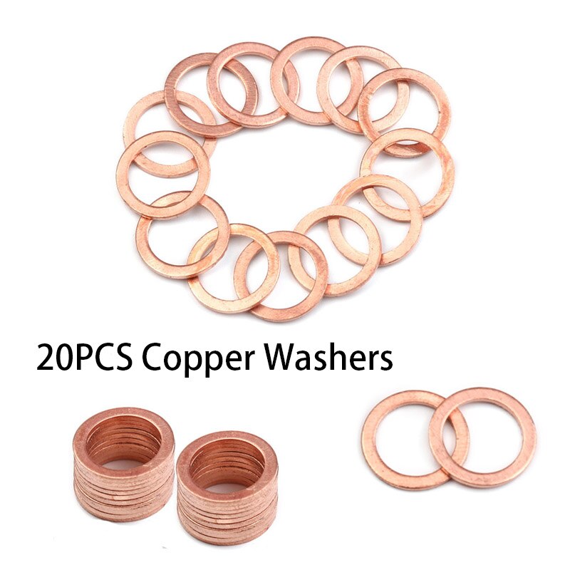 50pcs Assorted Copper Washer Flat Ring Gasket Set Solid Seal Placemat Bowl Plug Oil Seal Parts Tool Fitting Hardware Fastener