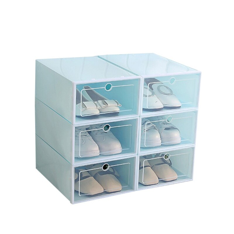 Stackable Floding DIY Shoe Drawers Storage Container Organizers Foldable Clear Plastic Shoe Boxes Household Shoe Storage Box.: Blue 33.5x23.5 x 3cm