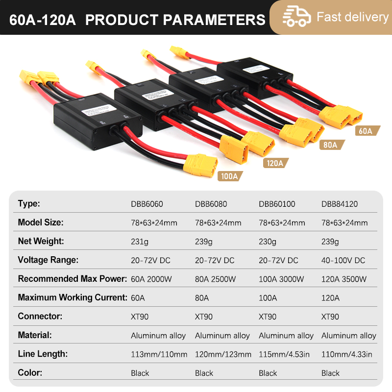 E bike Battery module20A30A40A60A80A100A 20V-70V Electric Bicycle Dual Battery Connect 40-100V 120A Ebike Accessories