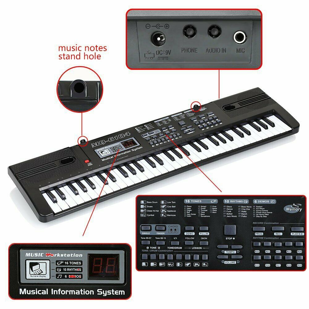 61 taster digital elektronisk klaver keyboardmikrofon med musiknoter står til 1-12 år gamle børn begynder keyboardmusik