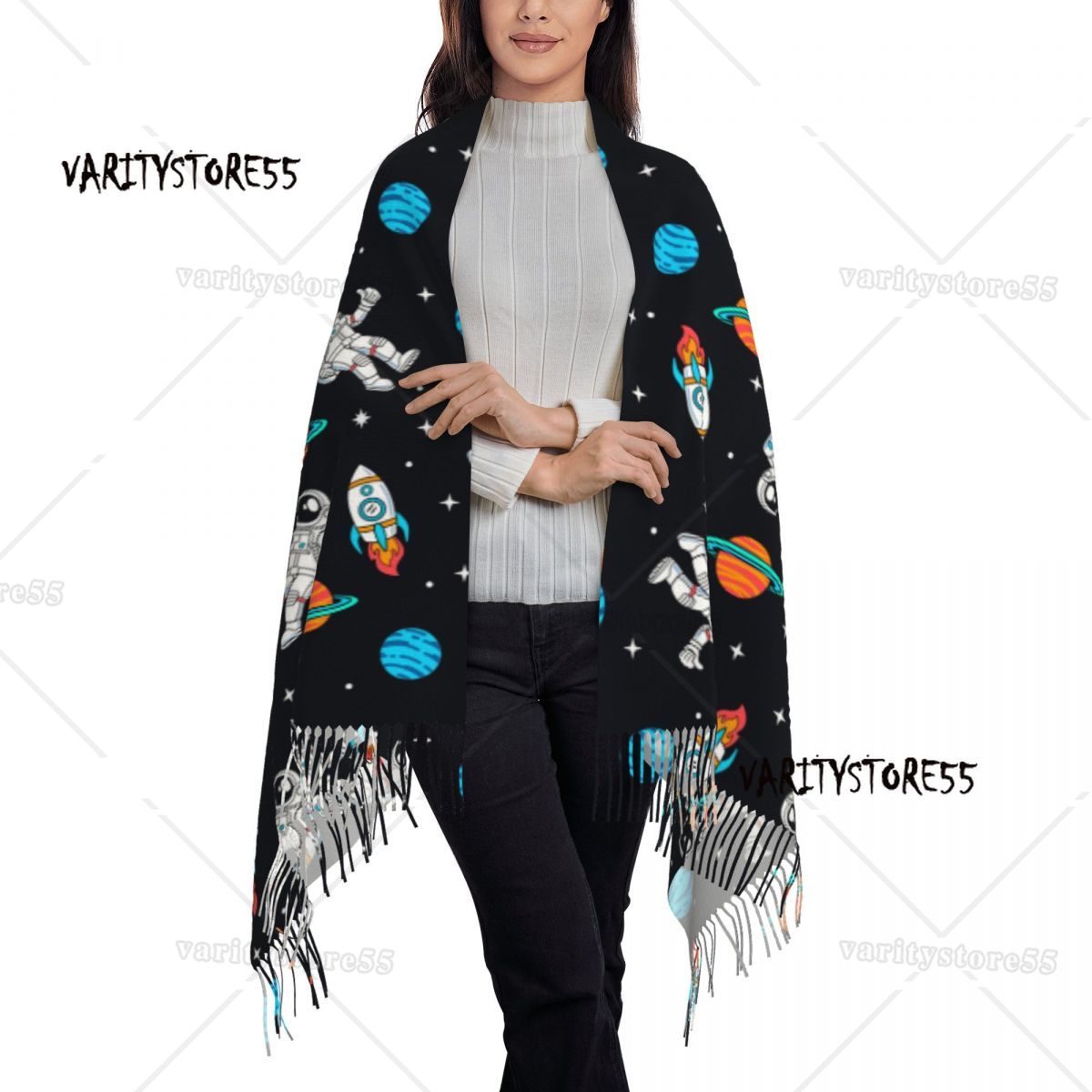 Brugerdefineret galakse stjernehimmel rum astronaut kvasttørklæde kvinder blødt sjal wrap dame vintertørklæder