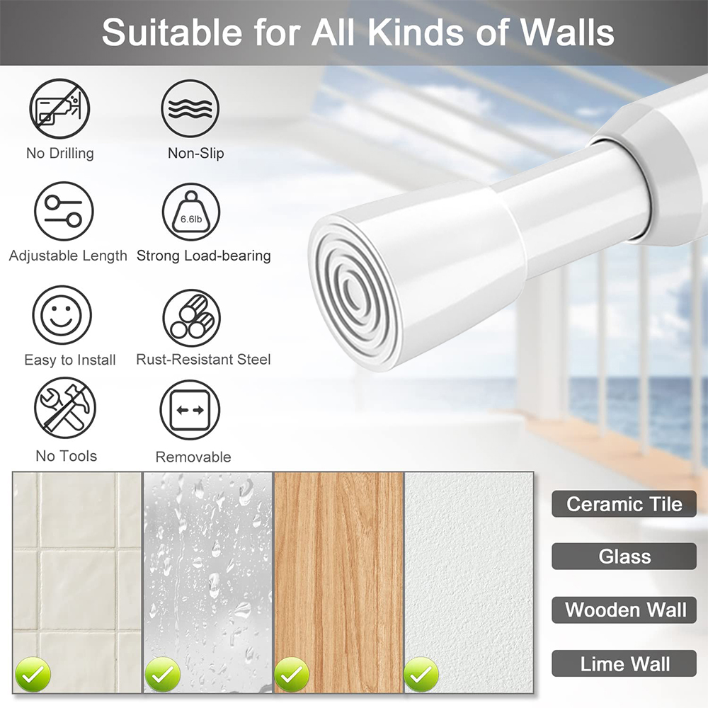 Spring Tension Curtain Rods Durable Adjustable Length Hanging Extendable Telescopic Poles for Bathroom Kitchen Cupboard No Drill