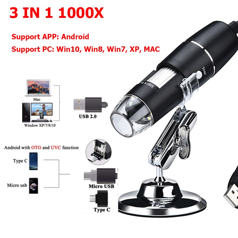 1000x / 1600x led usb digital mikroskop endoskop kamera mikroskop för mobiltelefon reparation hår hud inspektion