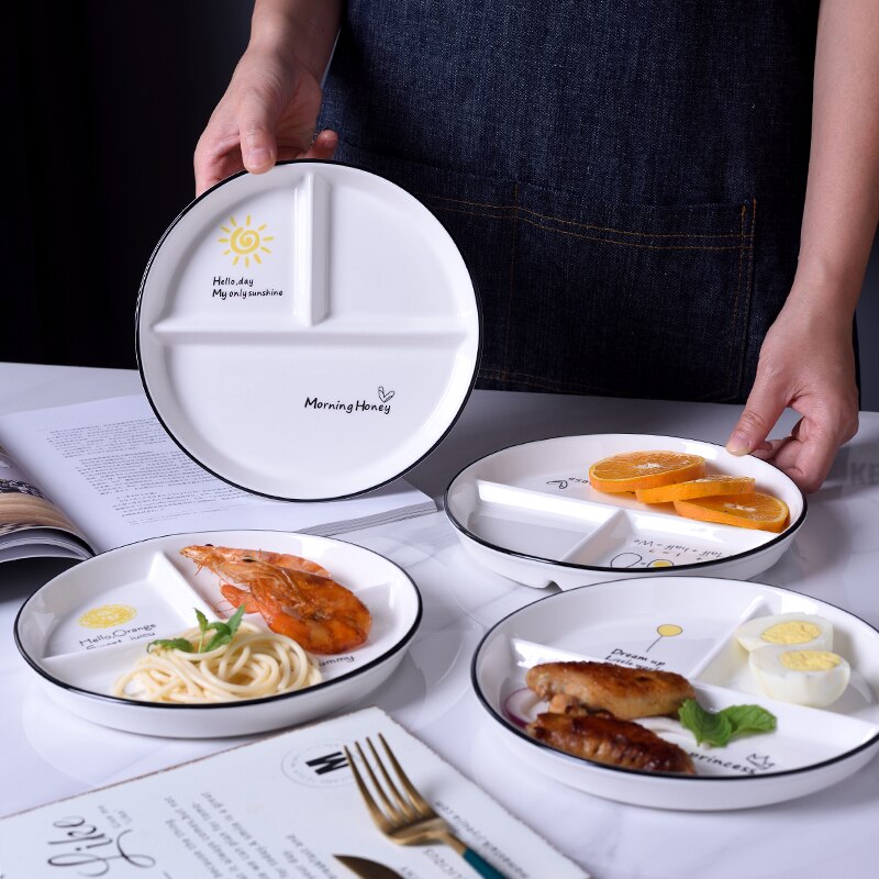 Assiette ronde en céramique de dessin animé, assiette en trois parties, compartiment pour aliments pour bébé, assiette de fruits