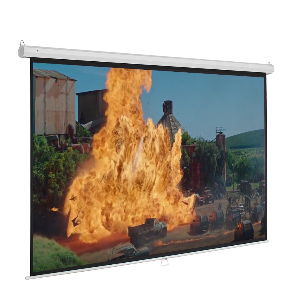 Manual Pull Down Projector Screen 60 inch 4:3 HD Widescreen Retractable Auto-Locking Portable Projection Screen