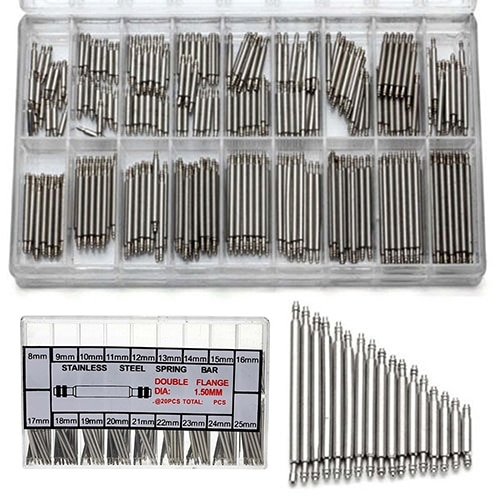 360Pcs 8mm - 25mm Stainless Steel Watch Link Pins Tool kit and Dismantle Watchband Tool Ear Batches Both Head Watches for Parts