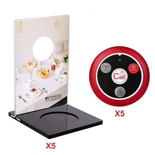 Retekess Restaurant Pager System - 5 Call Buttons - Acrylic - Wireless Waiter Calling: With T117 Button