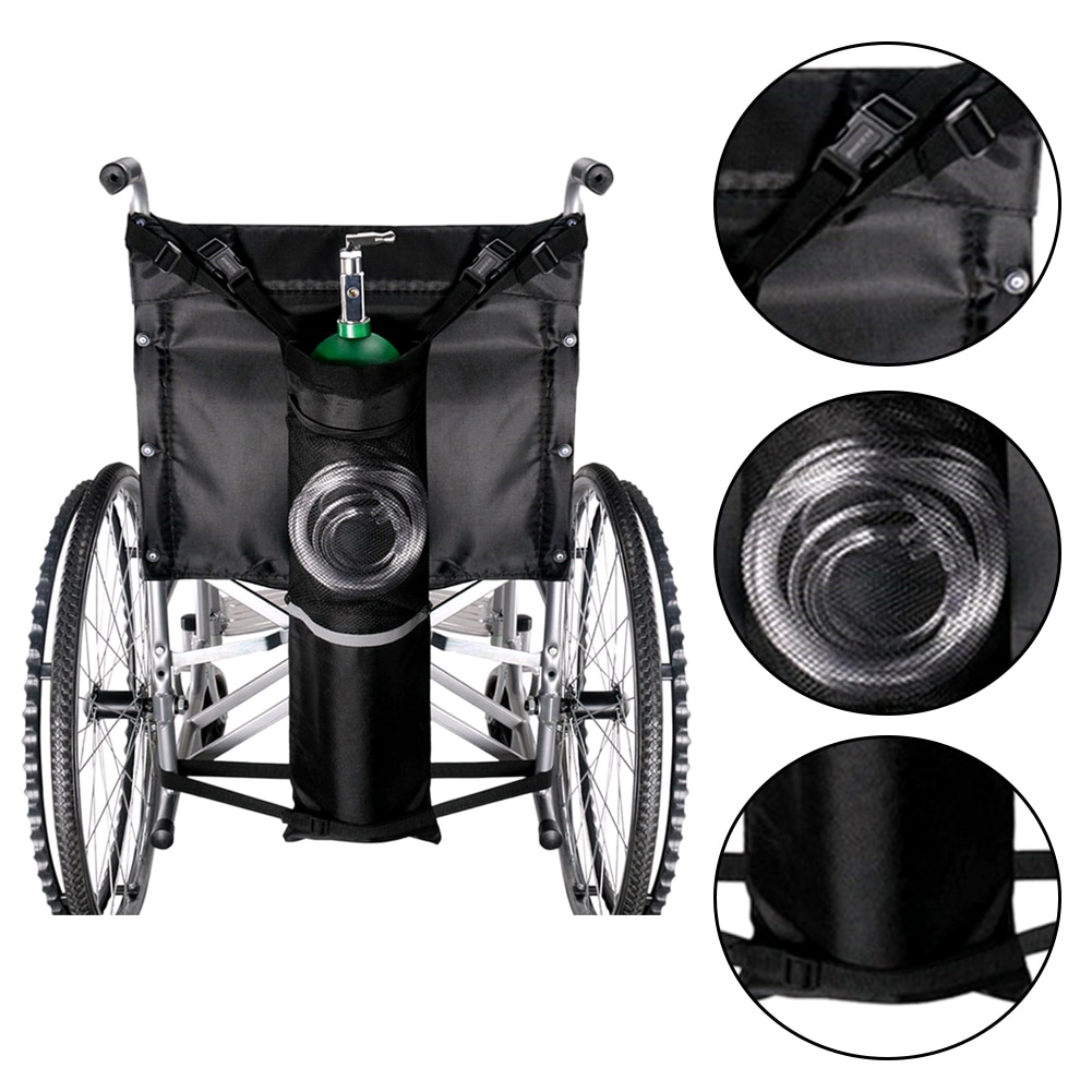Wheelchair Storage Pouch Tank Holder Universal Stretch Oxford Cloth Non Slip Black Solid Reflective Stripe Oxygen Cylinder Bag