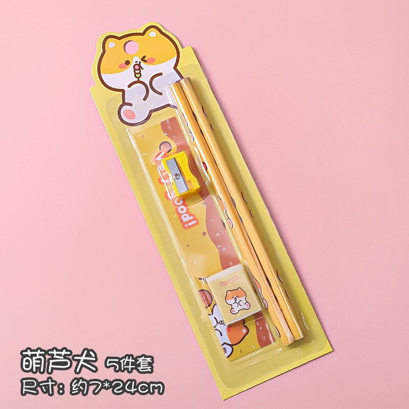 5 In 1 Cartoon Stationery Set Students Learn Pencil Sharpener Eraser Ruler School Drawing Tool Sketch Supplies Kindergarten: Dog