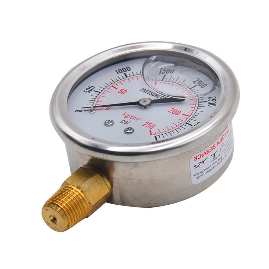 Medidor de presión de combustible lleno de líquido hidráulico de acero inoxidable plateado 0-3500 Psi latón 1/4 Npt Macho 55mm ideal para medir # N