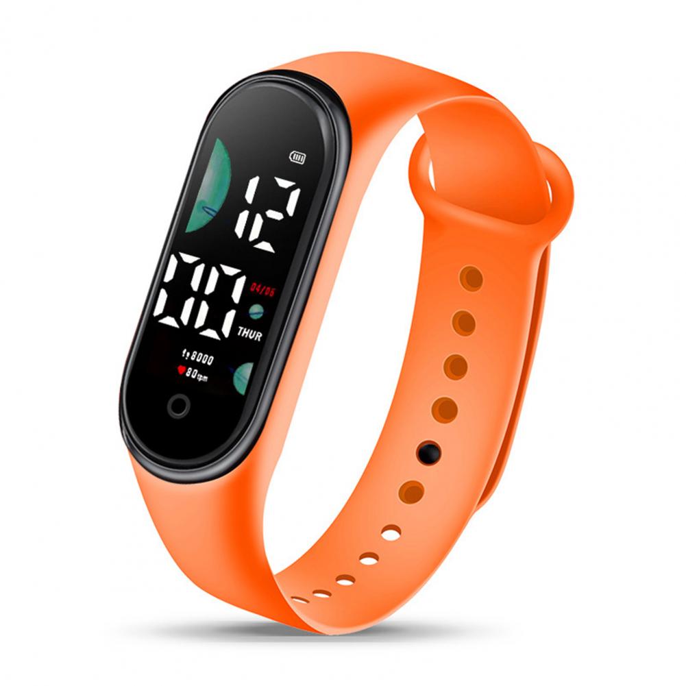 Elektronisk barneklokke sport vanntett armbåndsur stor skriftskjerm led-skjerm lysende automatisk dato full kalender digital klokke: Oransje