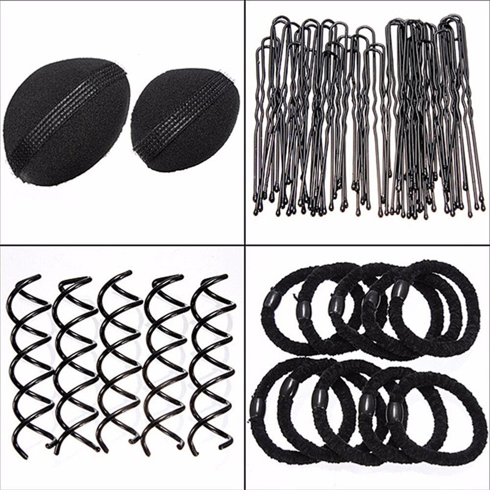 Hair DIY Tool Kit Hair Styling Accessories Kit Donut Bun Maker U-shaped Clip Spiral Clip Hair Bands Hair Loops Bun Makers