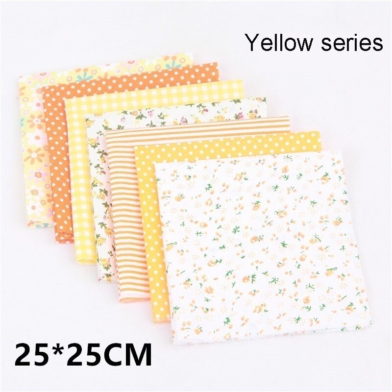 7Pcs/set Square Assorted Pre-Cut Cotton Quilt Fabric Floral Fabric DIY Craft Sewing 25x25cm: Yellow