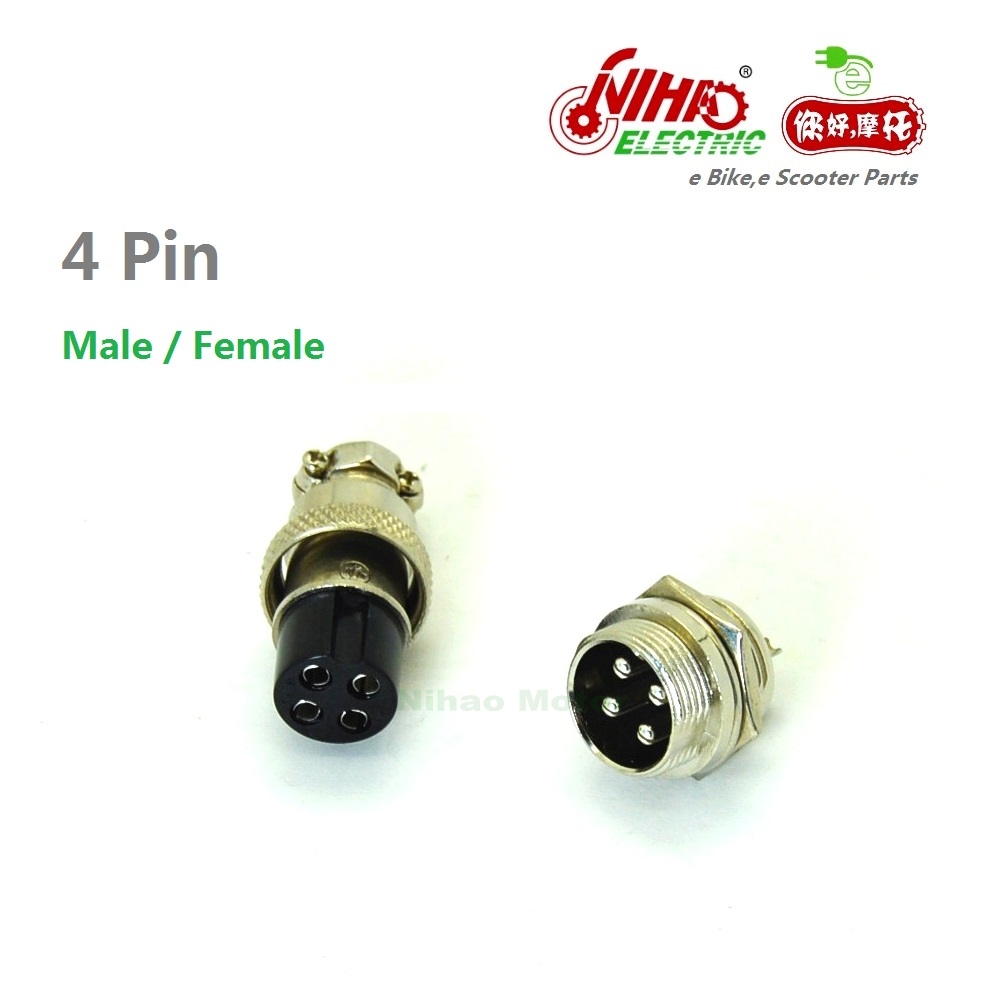 Enchufe/conector hembra de 4 pines/polos para bicicleta eléctrica, 45 E-BIKE, piezas de Motor NIHAO ZTECH