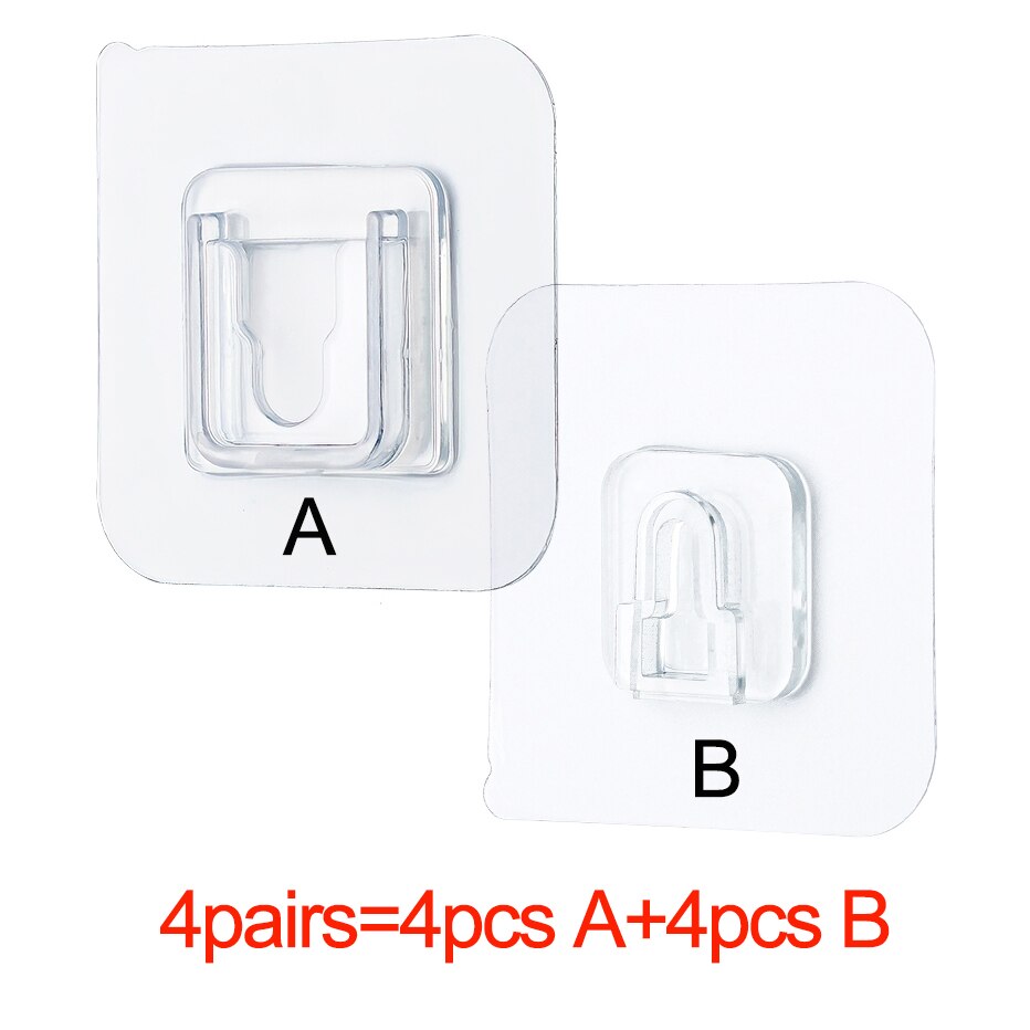 4Pairs Adhesive Hanger Wall Hooks Strong Suction Wall Storage Hooks Double-sided Pitcture Hanging Rack Power Strip Holder: A