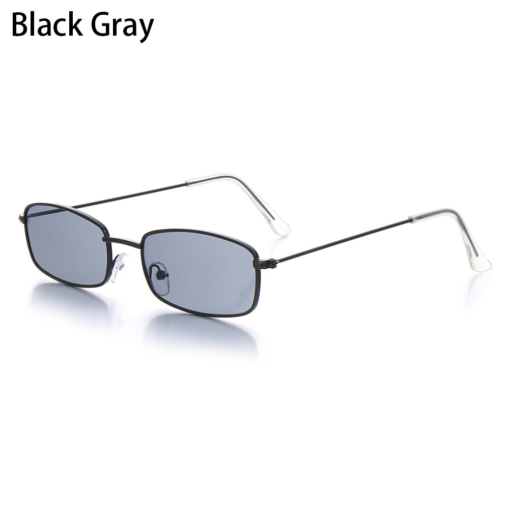 Unisex små retro nuancer rektangel solbriller farverige  uv400 metalramme klar linse solbriller briller til mænd kvinder beskyttelsesbriller: Sort grå