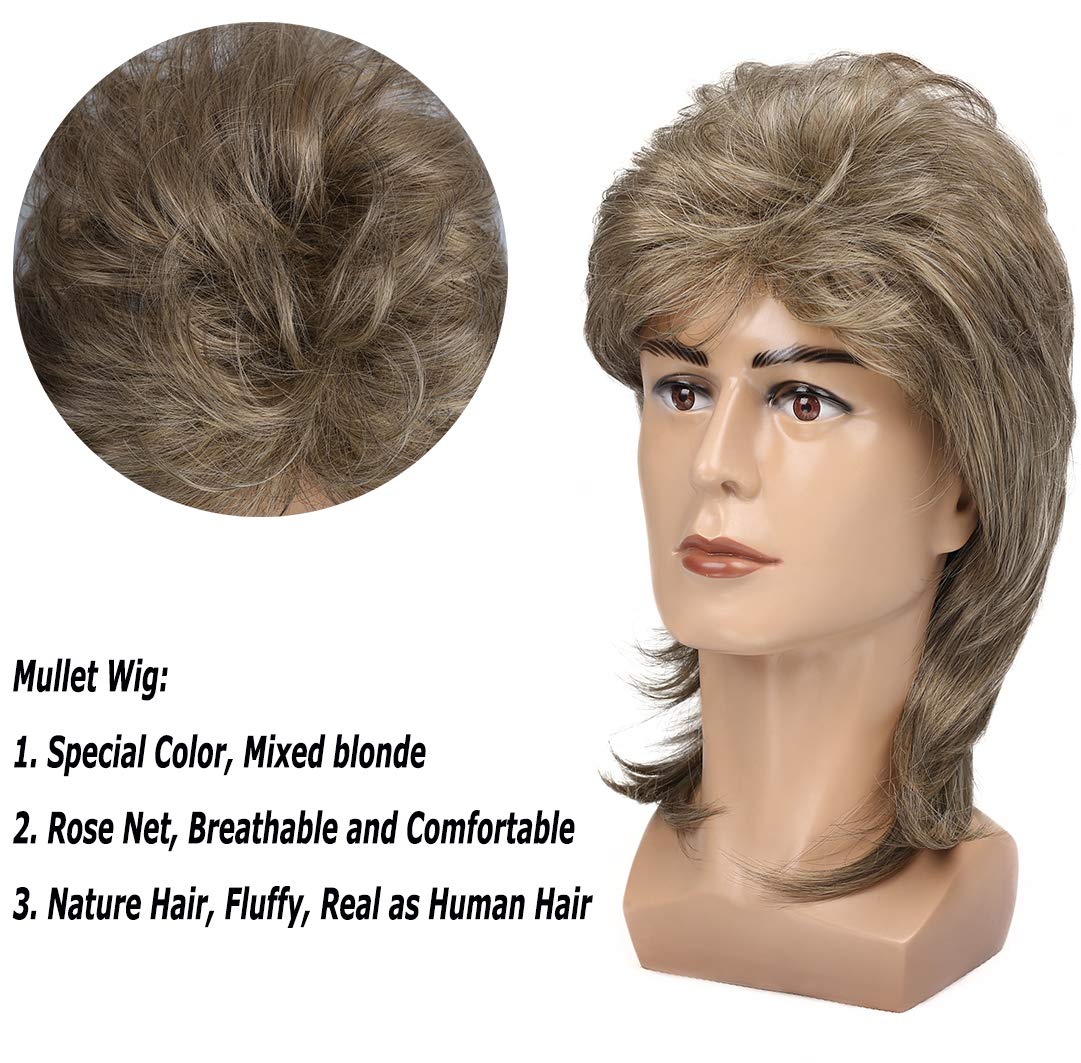 Syntetiske blonde mulletparykker for menn kostymer fancy festtilbehør cosplay hår 80s parykk | joe dirt parykk menns mullet joe dirt