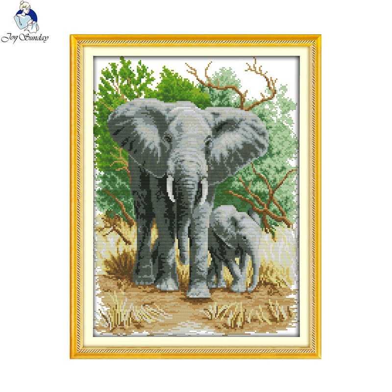 Joy Sunday-kit de bordado de punto de cruz para madre e hijo, elefante, estilo animal, 14ct y 11ct, tela estampada para una fácil costura