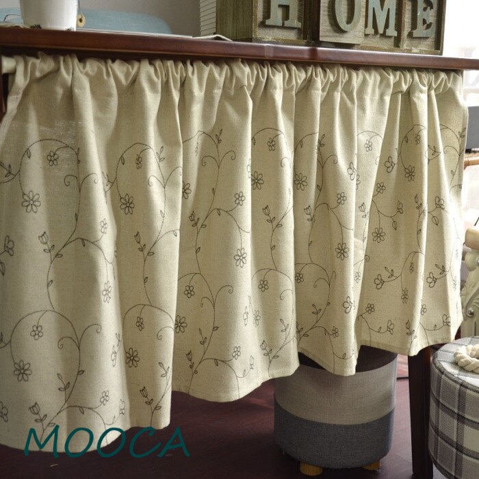 Cotton and linen embroidered short kitchen curtain cafe curtain