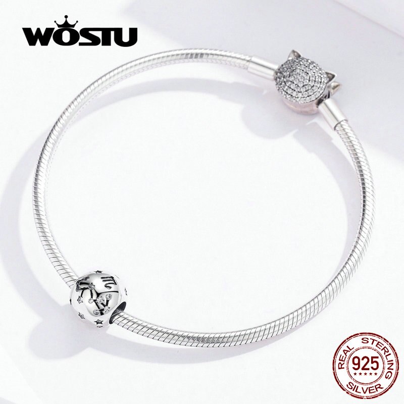 Cuentas de 12 constelación Aries de wastu, abalorios de Plata de Ley 925 CZ compatibles con pulseras DIY originales para la fabricación de joyas FIC1218