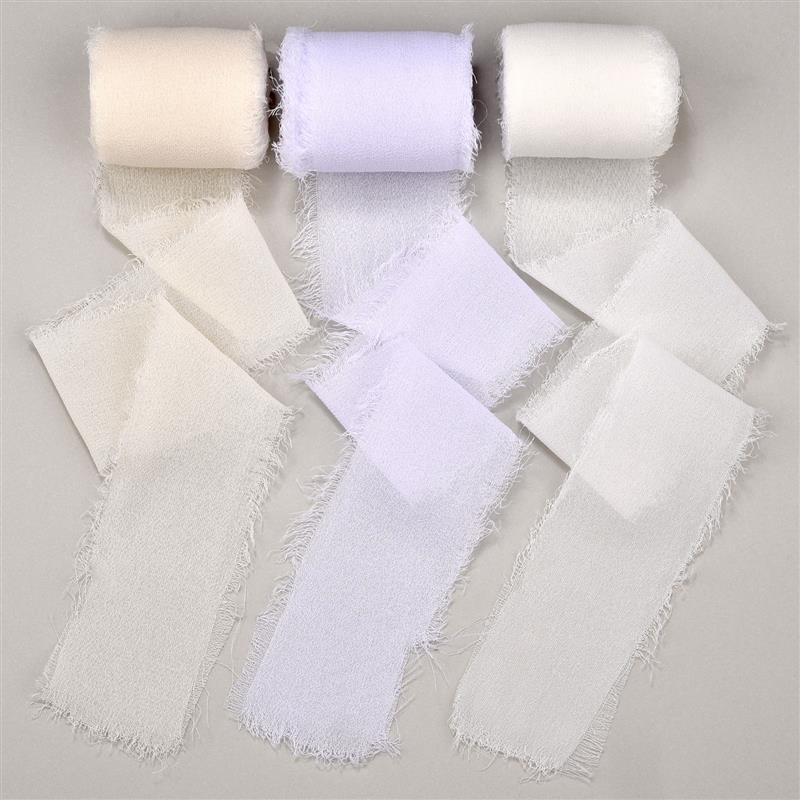 3 rollos de cinta de seda deshilachada de 5 yardas, conjunto de gasa arrugada con bordes, ramo de flores rasgado hecho a mano para de boda, decoraciones para embalaje de: Latón envejecido