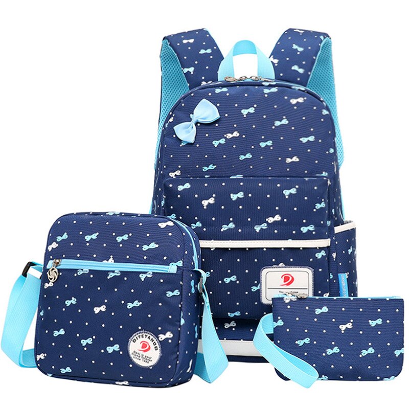 freundlicher Schule Tasche Nette Bogen Druck Mädchen Rucksack Schüler Bookbags 3 Stück einstellen freundlicher Rucksäcke Umhängetasche Kupplung Taschen: Blau