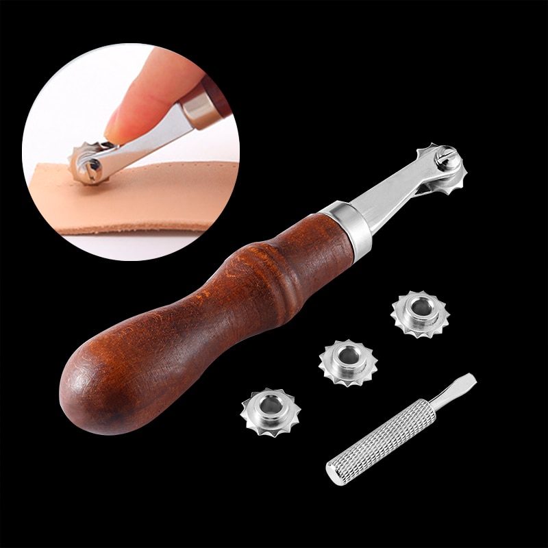 MIUSIE Leather Craft Tools American Spacing Wheel Punching With 4 Wheels DIY Handmade Leather Stitching Sewing Holes Tools